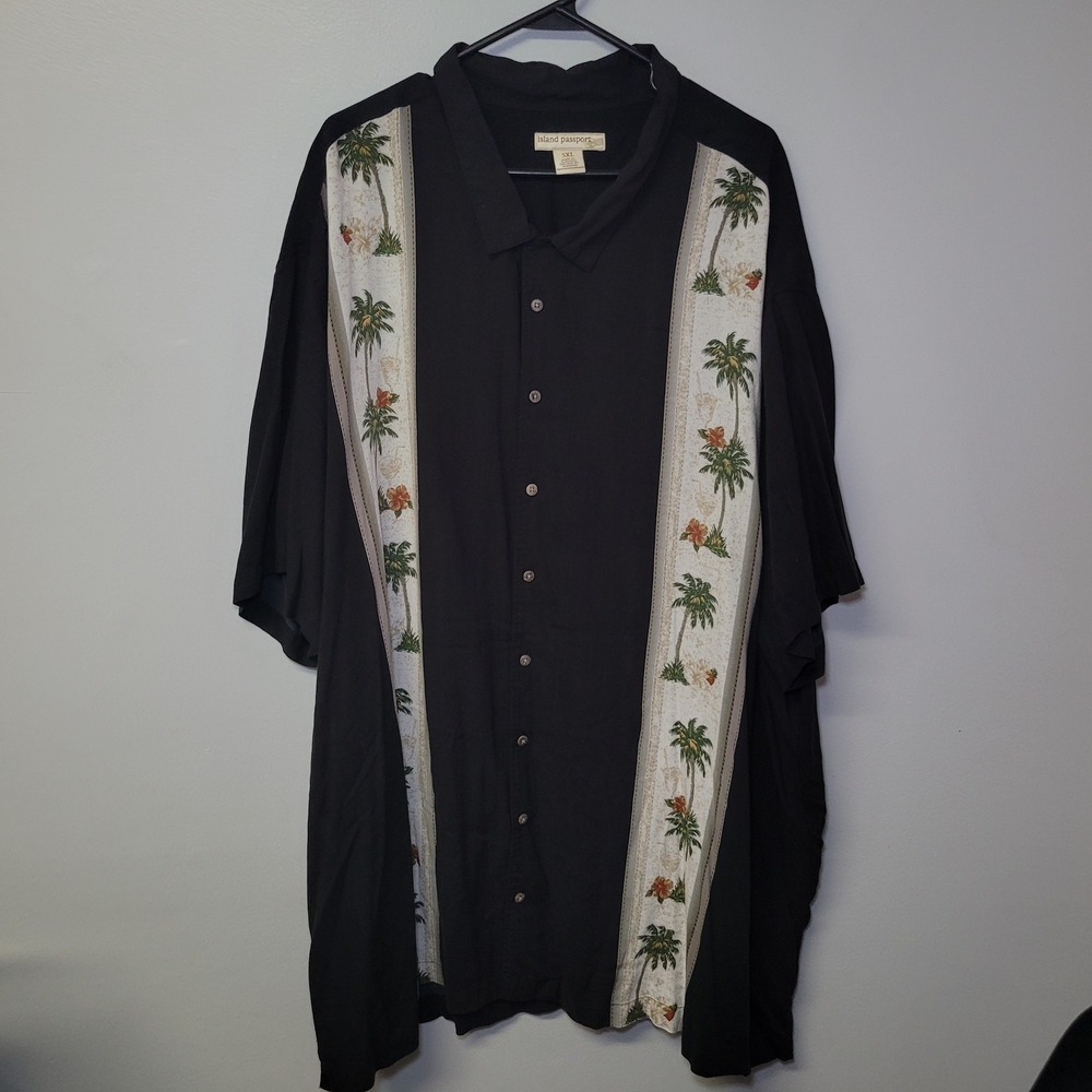 Island Passport Mens 5XL Black Hawaiian Shirt Palm Tree Tropical Vintage